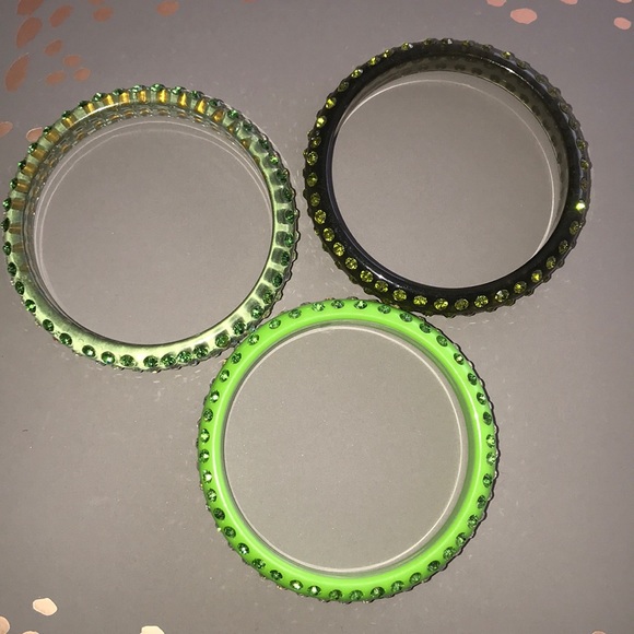 Green Bangle Rhinestone Set (3 Included) - Picture 2 of 2